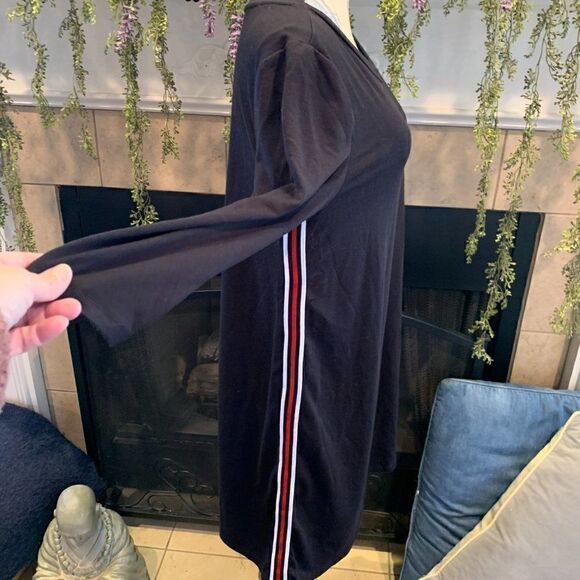 Como Blu navy long sleeve knit dress with ribbon red white and blue stripe L - Picture 3 of 8